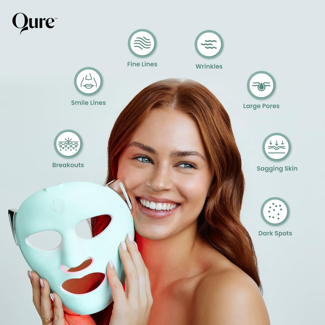Qure LED Skin Care Face Mask With 5 Different Modes (Red Light Therapy, Amber Light & Blue Light Therapy) One Device with Customizable Settings & Treatments. Perfect For At Home Use LED Facial Therapy