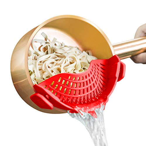 AUOON Clip On Strainer Silicone for All Pots and Pans, Pasta Strainer Clip on Food Strainer for Meat Vegetables Fruit Silicone Kitchen Colander