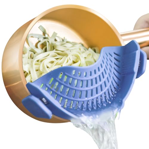 AUOON Clip On Strainer Silicone for All Pots and Pans, Pasta Strainer Clip on Food Strainer for Meat Vegetables Fruit Silicone Kitchen Colander