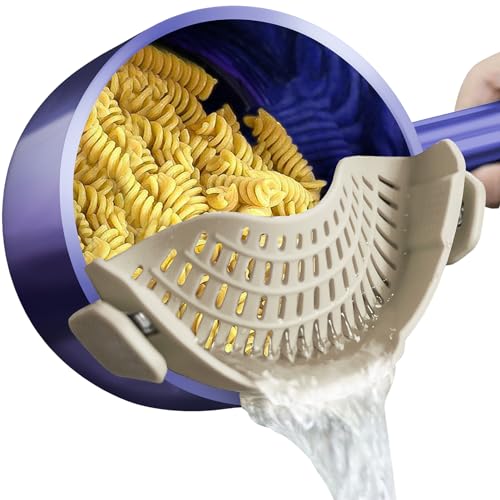 AUOON Clip On Strainer Silicone for All Pots and Pans, Pasta Strainer Clip on Food Strainer for Meat Vegetables Fruit Silicone Kitchen Colander