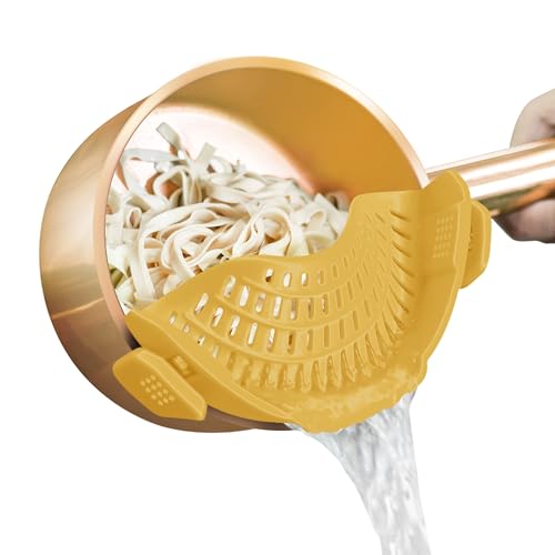 AUOON Clip On Strainer Silicone for All Pots and Pans, Pasta Strainer Clip on Food Strainer for Meat Vegetables Fruit Silicone Kitchen Colander