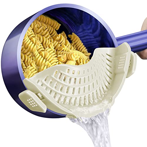 AUOON Clip On Strainer Silicone for All Pots and Pans, Pasta Strainer Clip on Food Strainer for Meat Vegetables Fruit Silicone Kitchen Colander