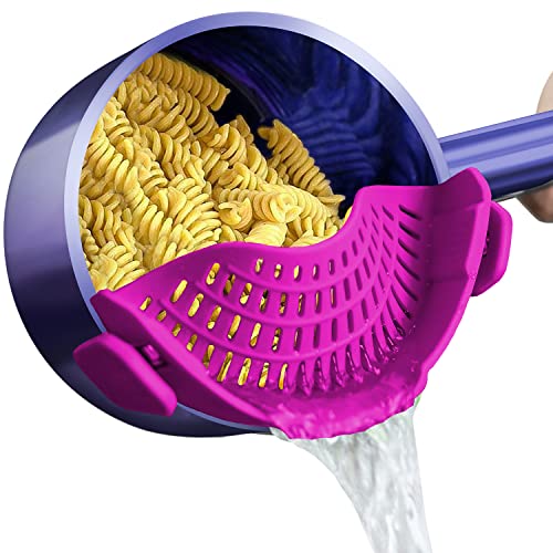 AUOON Clip On Strainer Silicone for All Pots and Pans, Pasta Strainer Clip on Food Strainer for Meat Vegetables Fruit Silicone Kitchen Colander