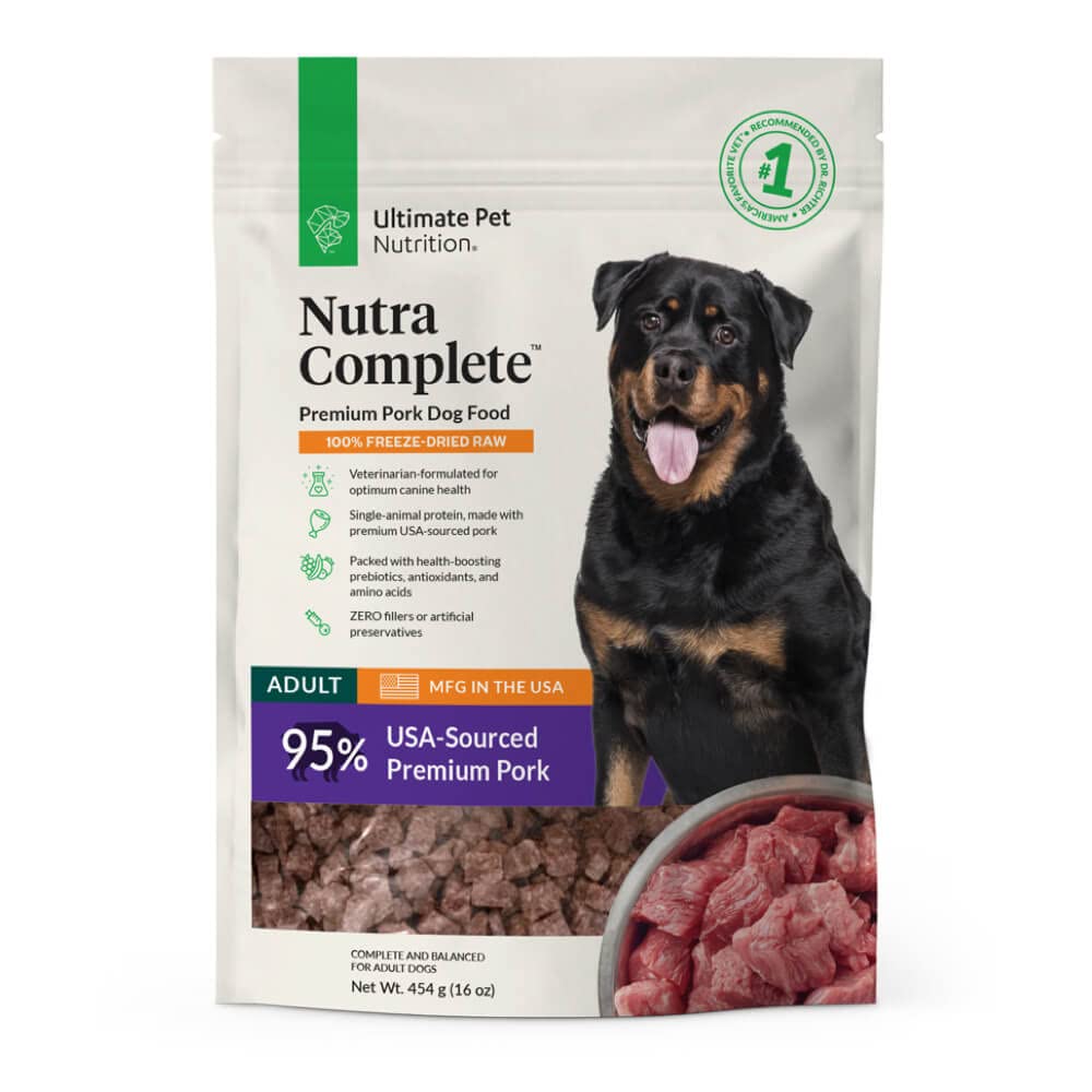 ULTIMATE PET NUTRITION Nutra Complete, 100% Freeze Dried Veterinarian Formulated Raw Dog Food with Antioxidants Prebiotics and Amino Acids (1 Pound, Beef)