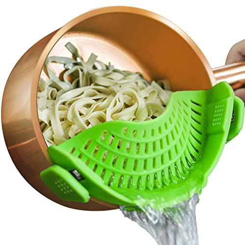 AUOON Clip On Strainer Silicone for All Pots and Pans, Pasta Strainer Clip on Food Strainer for Meat Vegetables Fruit Silicone Kitchen Colander