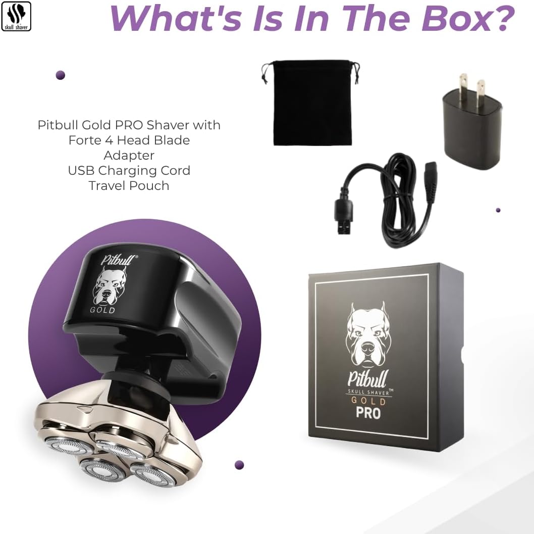 Skull Shaver Pitbull Gold PRO Head and Face Shaver: Holiday Gift Set for Men, 5-in-1 Premium Bald Head Electric Head Shaver, Wet and Dry Easy Head Shaver