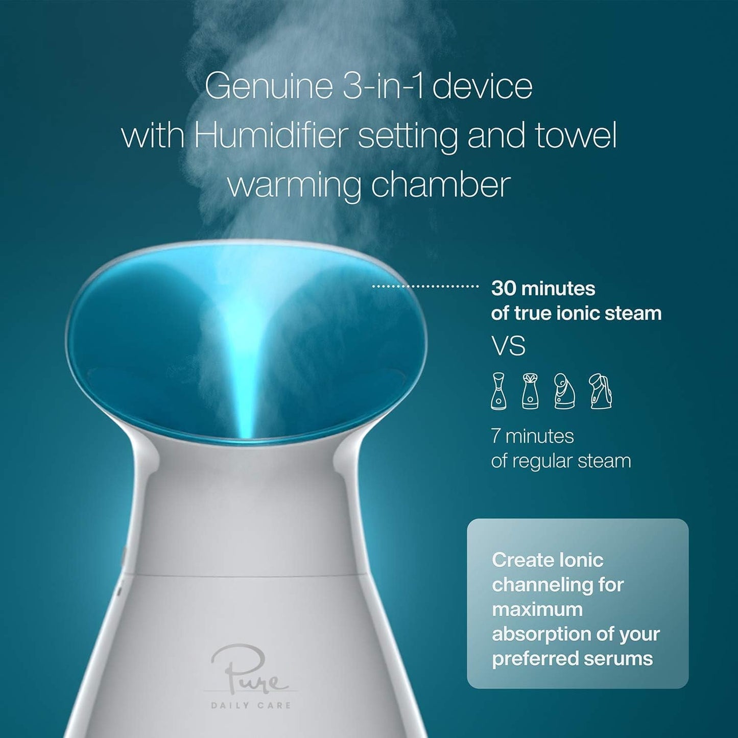 NanoSteamer Large 3-in-1 Nano Ionic Facial Steamer with Precise Temp Control - Humidifier - Unclogs Pores - Blackheads - Spa Quality - Bonus 5 Piece Stainless Steel Skin Kit (Teal)