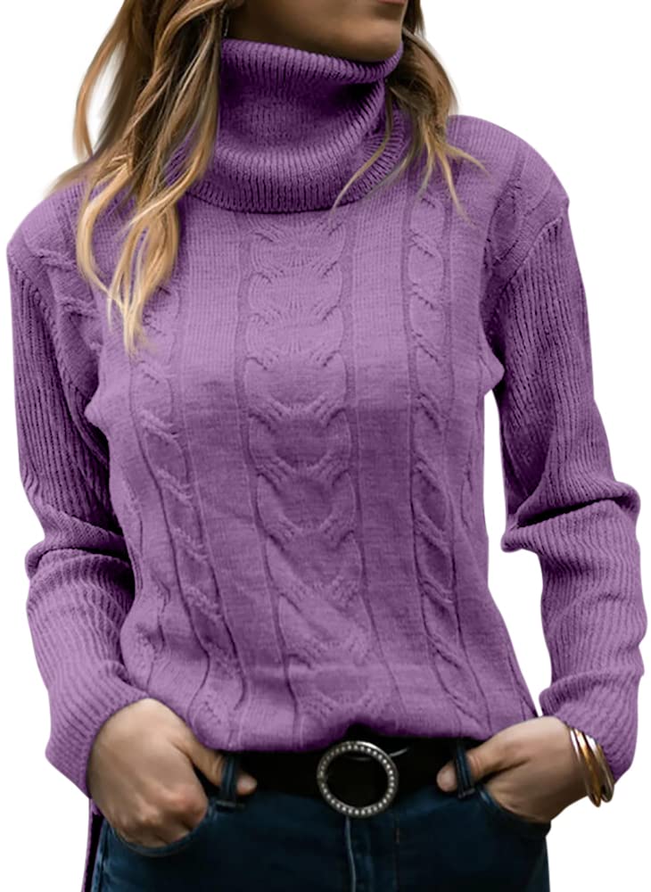 Langwyqu Womens' Turtleneck Long Sleeve Cable Knit Sweaters