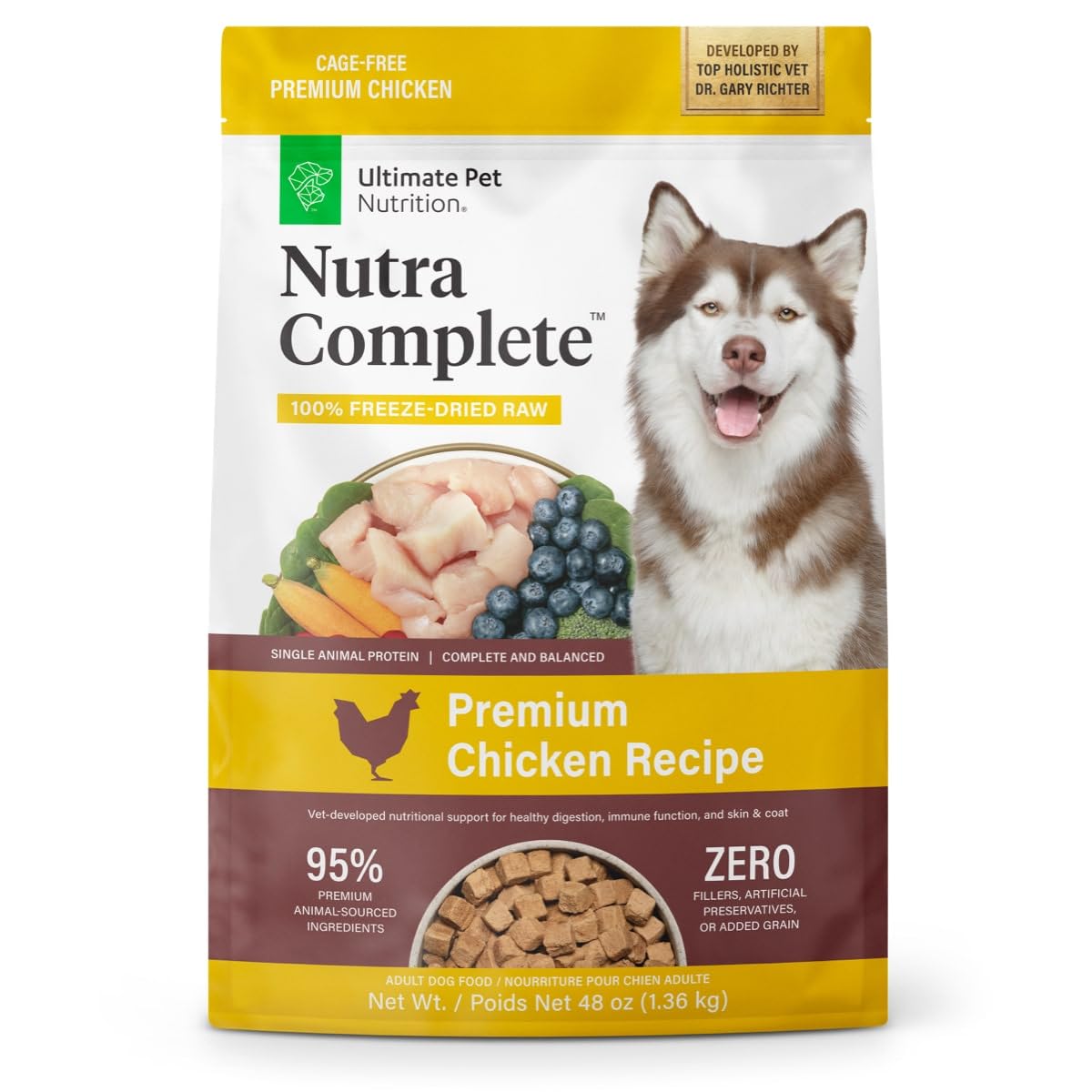 ULTIMATE PET NUTRITION Nutra Complete, 100% Freeze Dried Veterinarian Formulated Raw Dog Food with Antioxidants Prebiotics and Amino Acids (1 Pound, Beef)