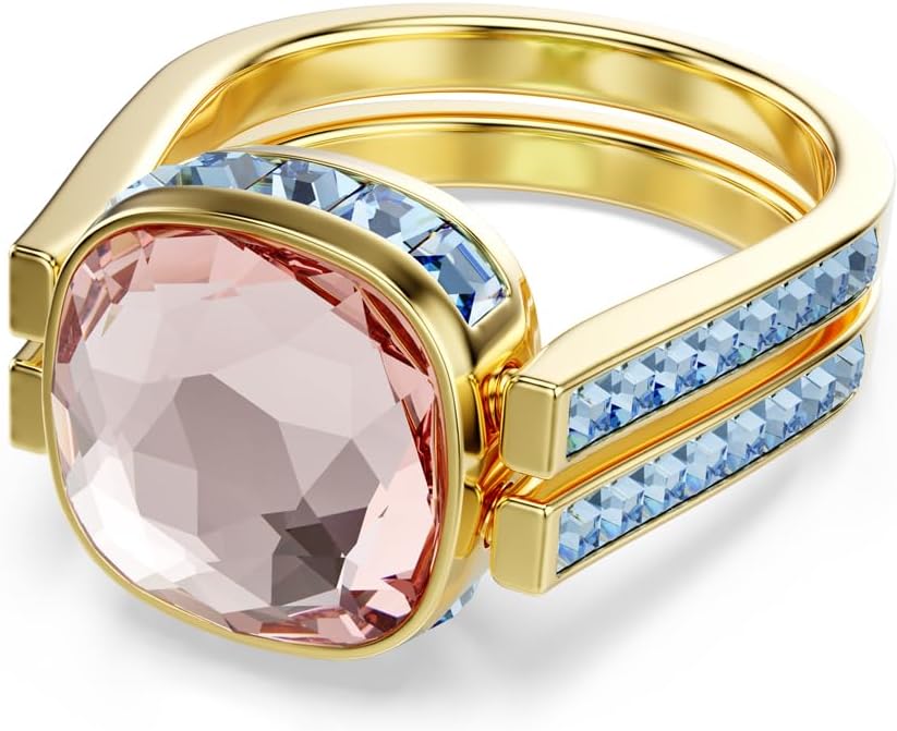 Swarovski Chroma Ring, Cushion Cut, Multicolored, Gold-Tone Finish