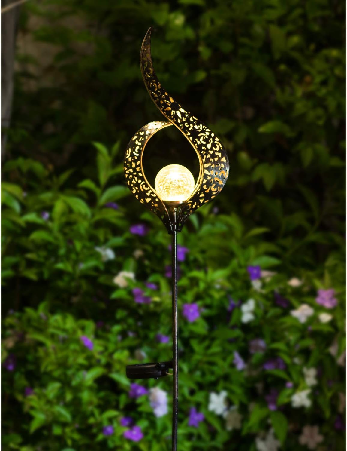 HOMEIMPRO Outdoor Garden Solar Lights Stake Lights, Crackle Glass Globe,Metal Flower Waterproof LED Fairy Lights for Pathway,Lawn,Patio or Courtyard,Gardening Gift (Bronze)