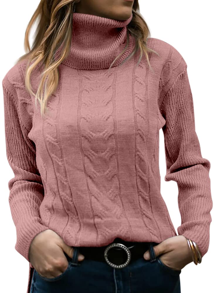 Langwyqu Womens' Turtleneck Long Sleeve Cable Knit Sweaters