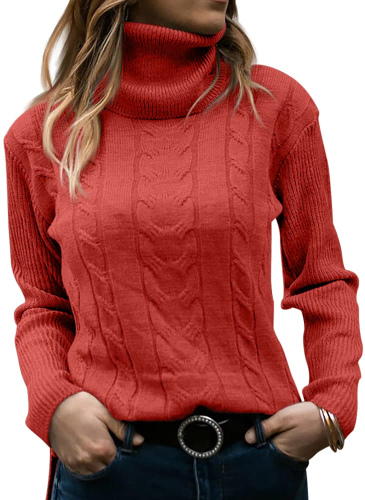 Langwyqu Womens' Turtleneck Long Sleeve Cable Knit Sweaters