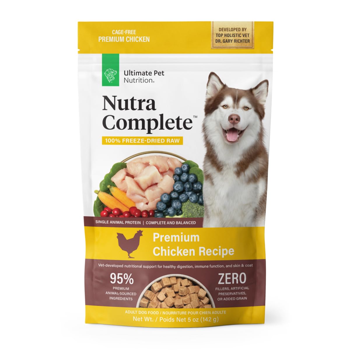 ULTIMATE PET NUTRITION Nutra Complete, 100% Freeze Dried Veterinarian Formulated Raw Dog Food with Antioxidants Prebiotics and Amino Acids (1 Pound, Beef)