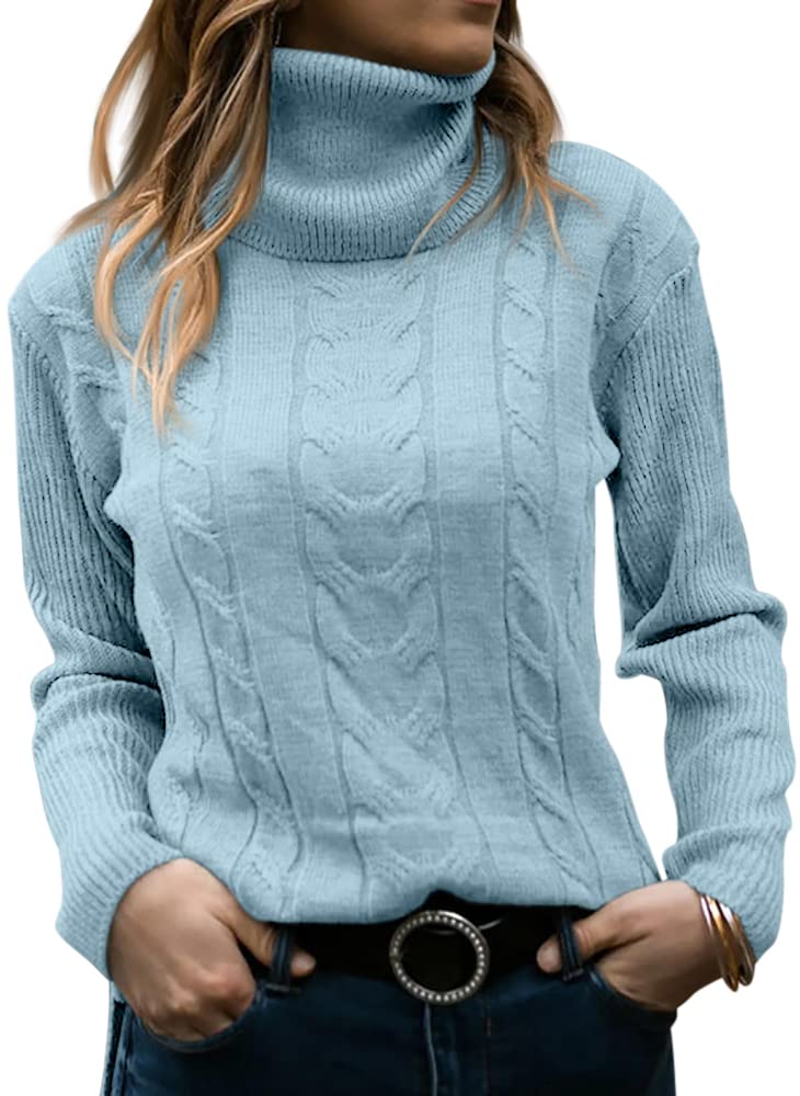 Langwyqu Womens' Turtleneck Long Sleeve Cable Knit Sweaters