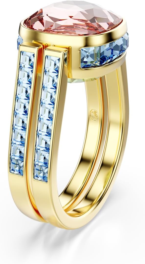 Swarovski Chroma Ring, Cushion Cut, Multicolored, Gold-Tone Finish