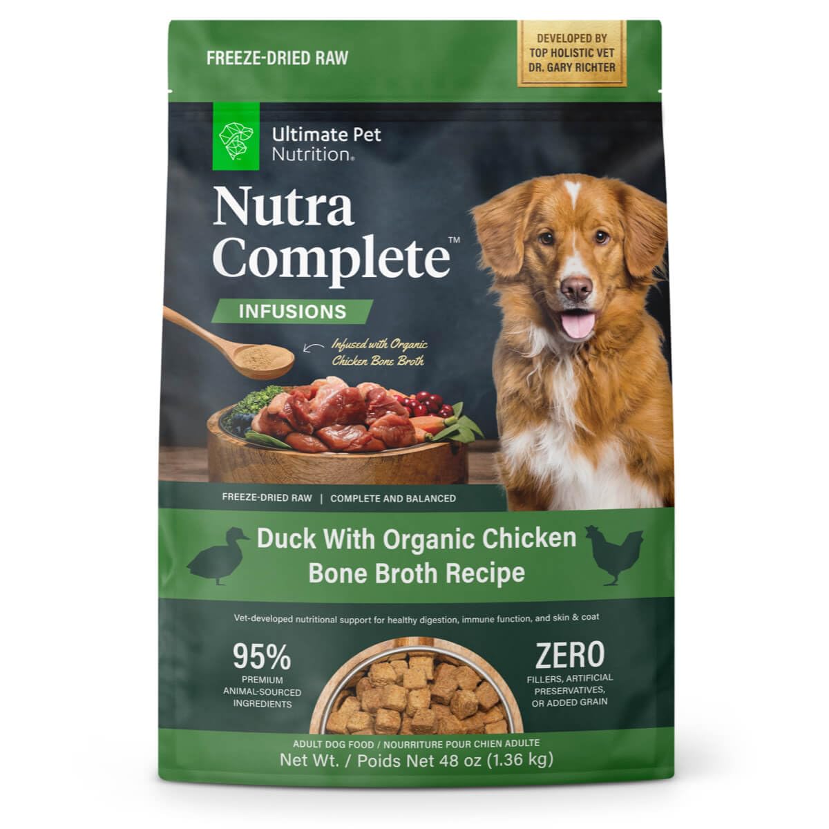 ULTIMATE PET NUTRITION Nutra Complete, 100% Freeze Dried Veterinarian Formulated Raw Dog Food with Antioxidants Prebiotics and Amino Acids (1 Pound, Beef)