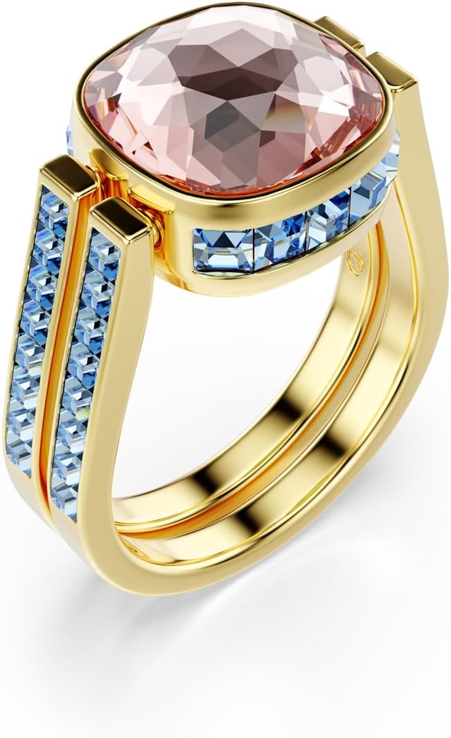 Swarovski Chroma Ring, Cushion Cut, Multicolored, Gold-Tone Finish