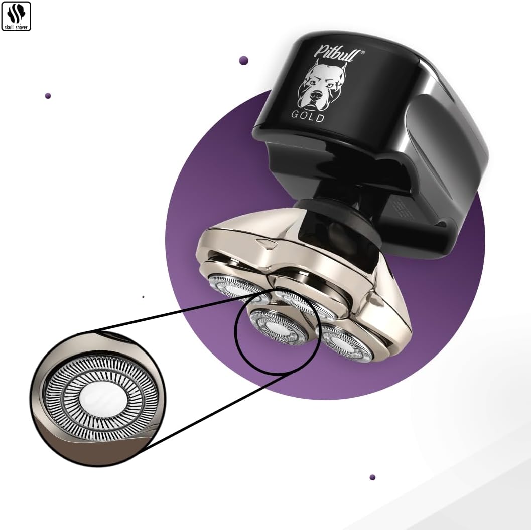 Skull Shaver Pitbull Gold PRO Head and Face Shaver: Holiday Gift Set for Men, 5-in-1 Premium Bald Head Electric Head Shaver, Wet and Dry Easy Head Shaver