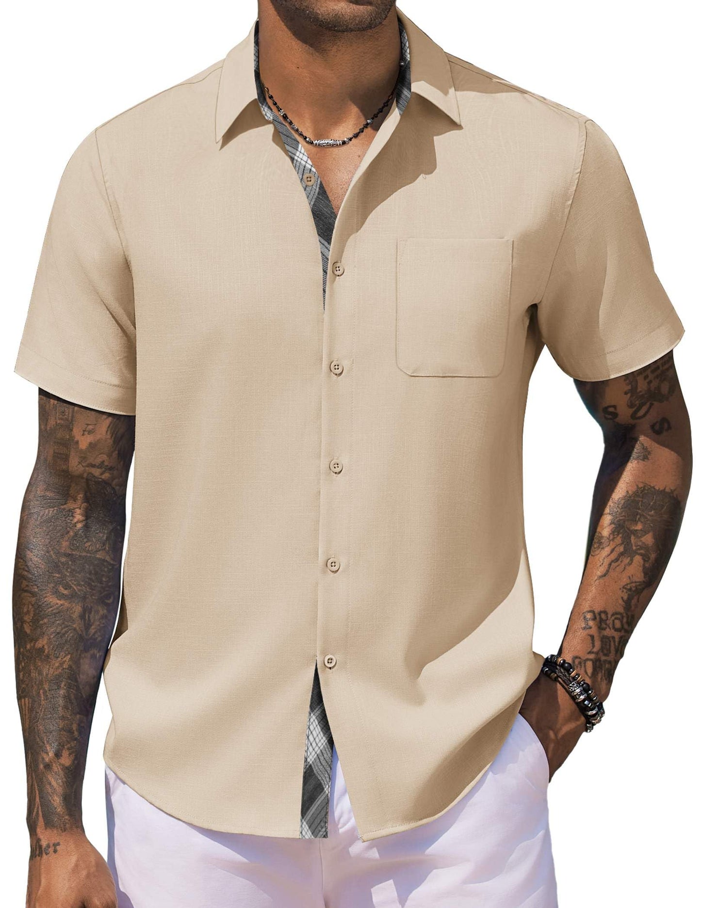 COOFANDY Men's Button Down Shirts Short Sleeve Casual Shirts for Men Summer Beach Wedding Shirt with Pocket