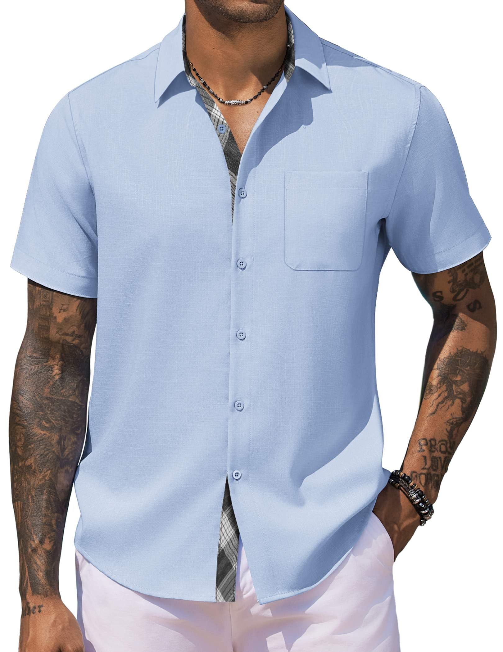 COOFANDY Men's Button Down Shirts Short Sleeve Casual Shirts for Men Summer Beach Wedding Shirt with Pocket