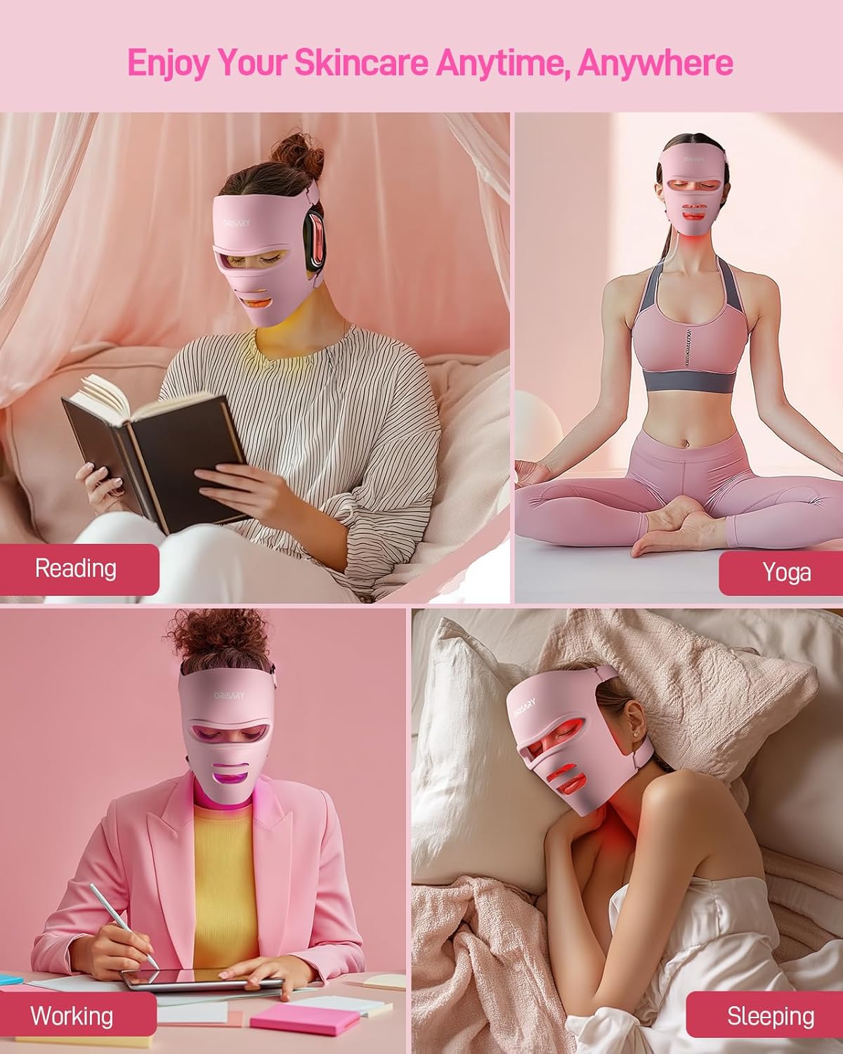 LED Face Mask Light Therapy, Red Light Therapy for Face with 4 Wavelengths, 3 Modes Portable Face Mask