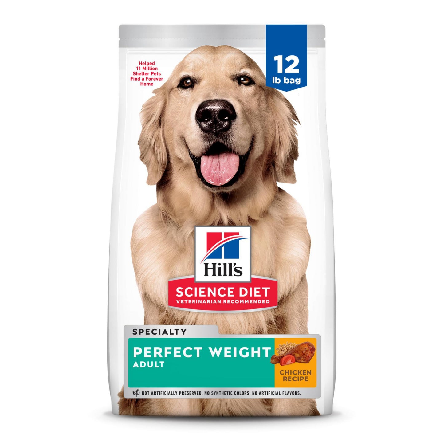 Hill's Science Diet Perfect Weight, Adult 1-6, Weight Management Support, Dry Dog Food, Chicken Recipe, 12 lb Bag