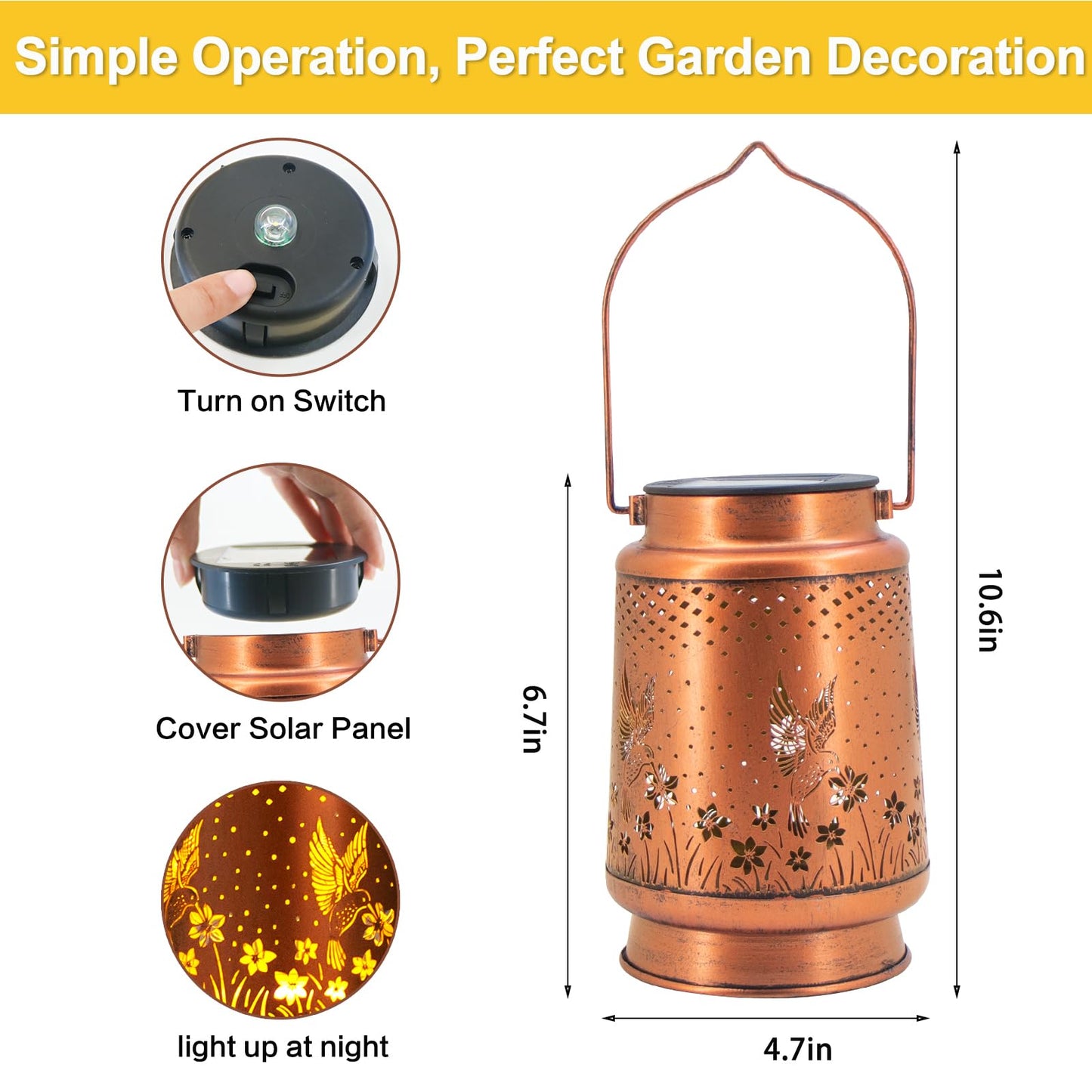 Hummingbird Solar Lantern Outdoor Hanging, Metal Bird Decor Waterproof LED Decorative Light for Garden Patio Yard Lawn Backyard Front Porch, Christmas Thanksgiving Birthday Gifts for Women Mom Grandma