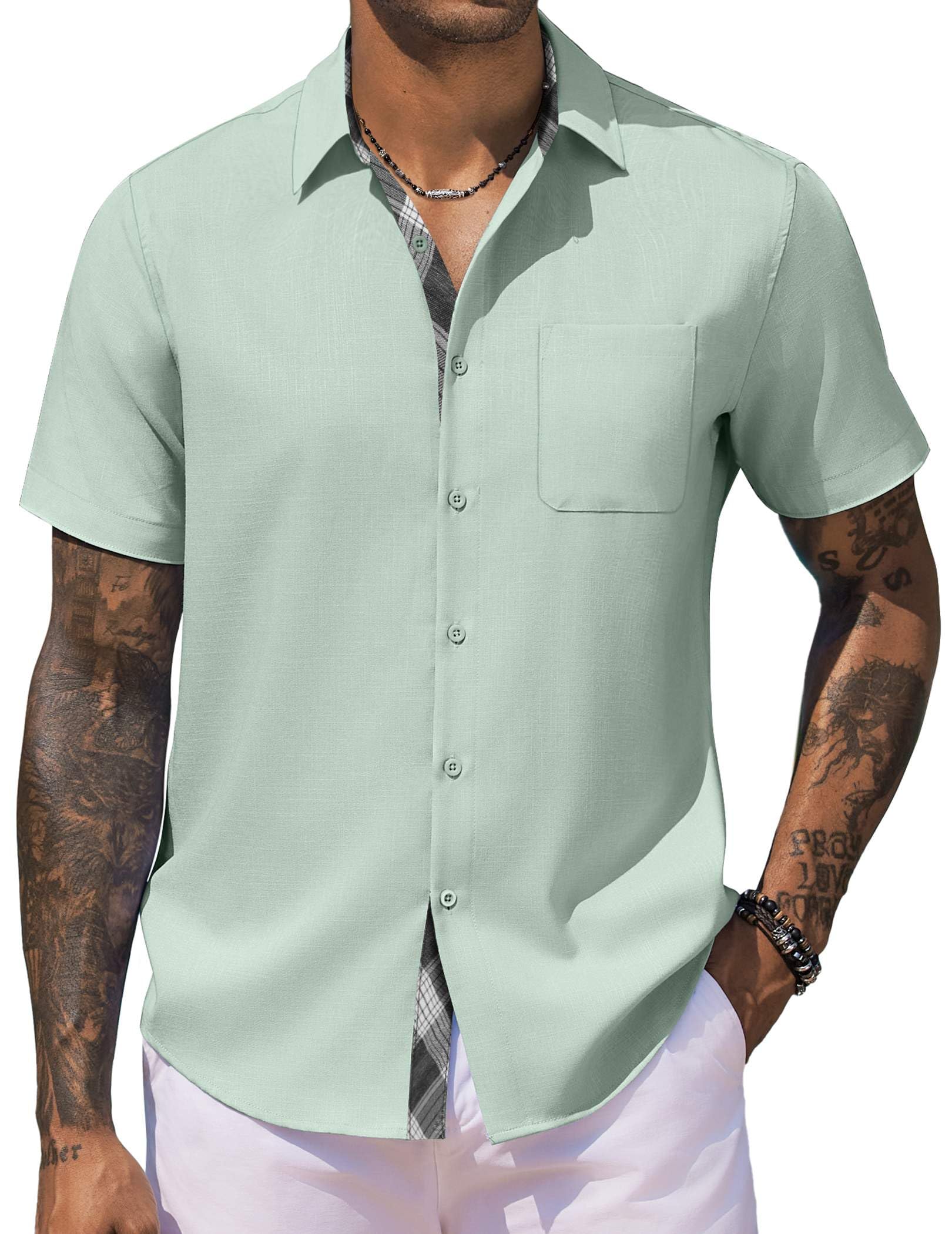 COOFANDY Men's Button Down Shirts Short Sleeve Casual Shirts for Men Summer Beach Wedding Shirt with Pocket