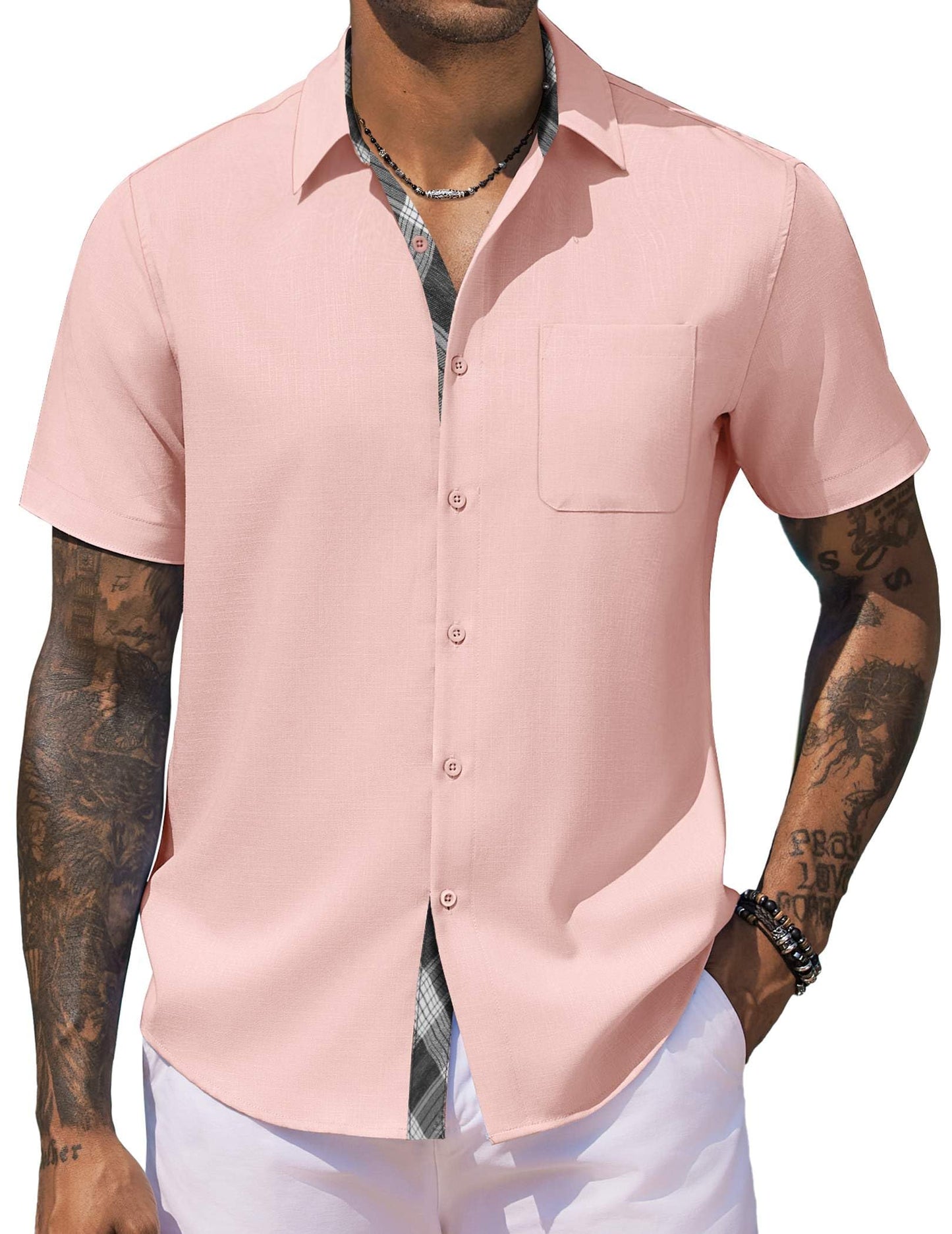 COOFANDY Men's Button Down Shirts Short Sleeve Casual Shirts for Men Summer Beach Wedding Shirt with Pocket