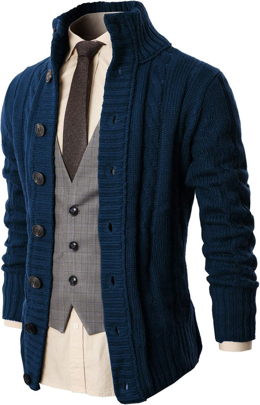 H2H Mens Cable Knitted Heavey Sweater Cardigan Thermal Button Down Closure