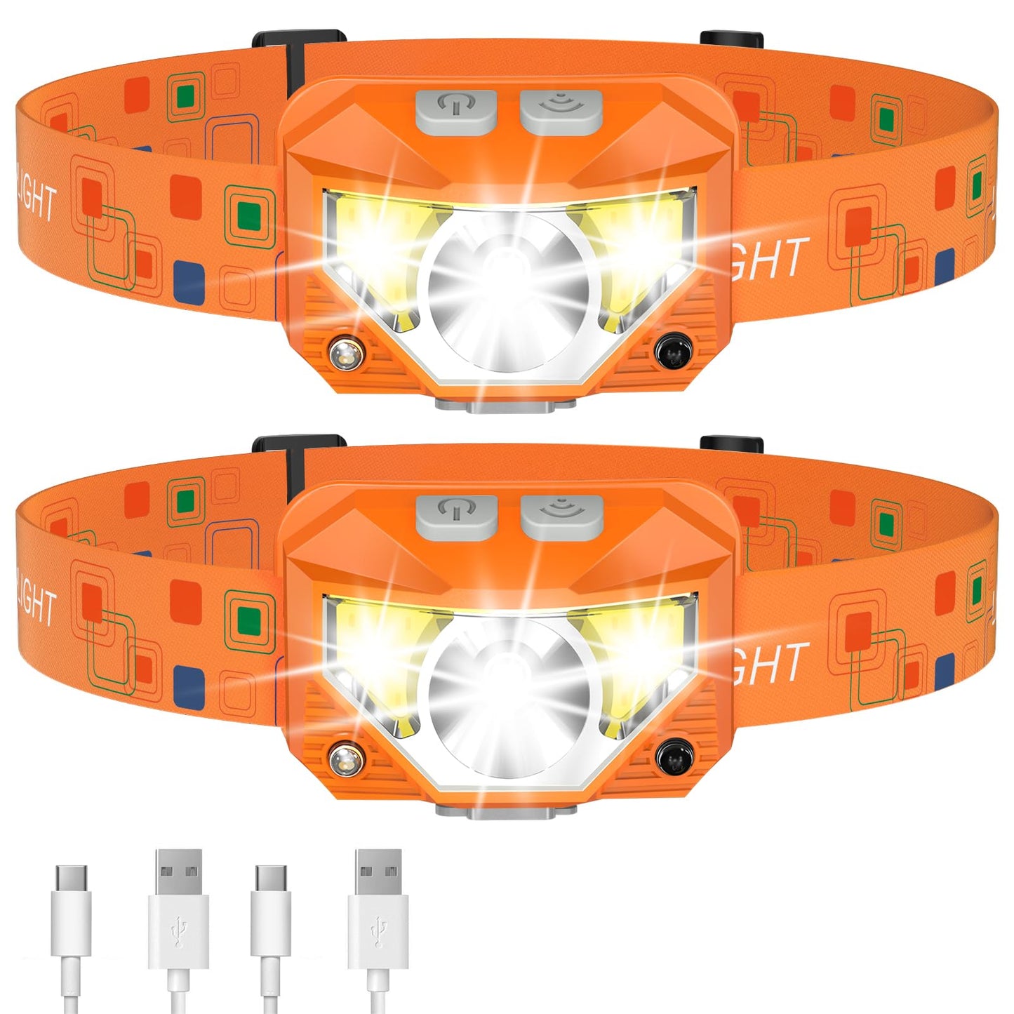 LHKNL Headlamp Flashlight, 1200 Lumen Ultra-Light Bright LED Rechargeable Headlight with White Red Light,2-Pack Waterproof Motion Sensor Head Lamp,8 Mode for Outdoor Camping Running Hiking Fishing