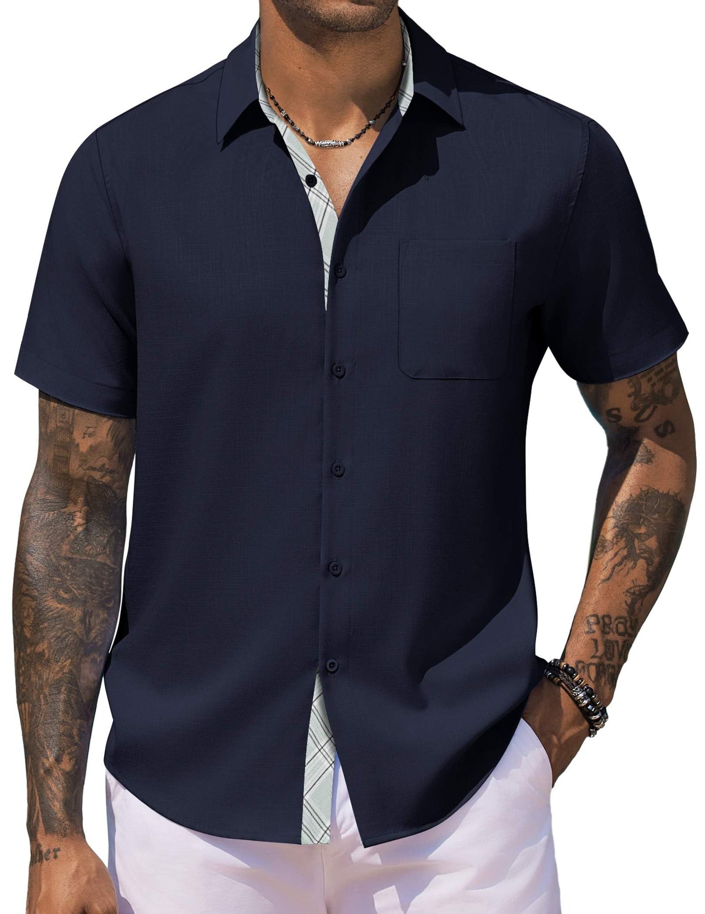 COOFANDY Men's Button Down Shirts Short Sleeve Casual Shirts for Men Summer Beach Wedding Shirt with Pocket