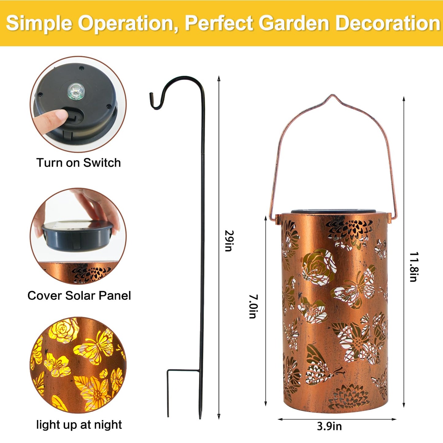 Hummingbird Solar Lantern Outdoor Hanging, Metal Bird Decor Waterproof LED Decorative Light for Garden Patio Yard Lawn Backyard Front Porch, Christmas Thanksgiving Birthday Gifts for Women Mom Grandma