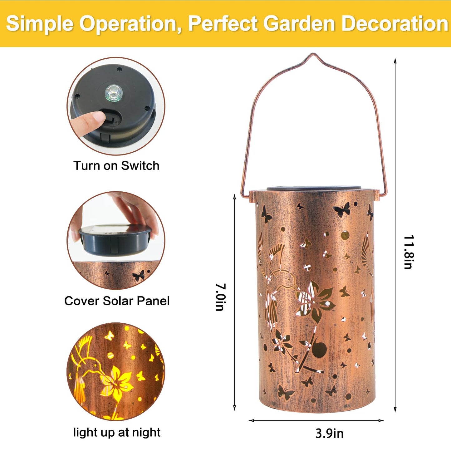 Hummingbird Solar Lantern Outdoor Hanging, Metal Bird Decor Waterproof LED Decorative Light for Garden Patio Yard Lawn Backyard Front Porch, Christmas Thanksgiving Birthday Gifts for Women Mom Grandma