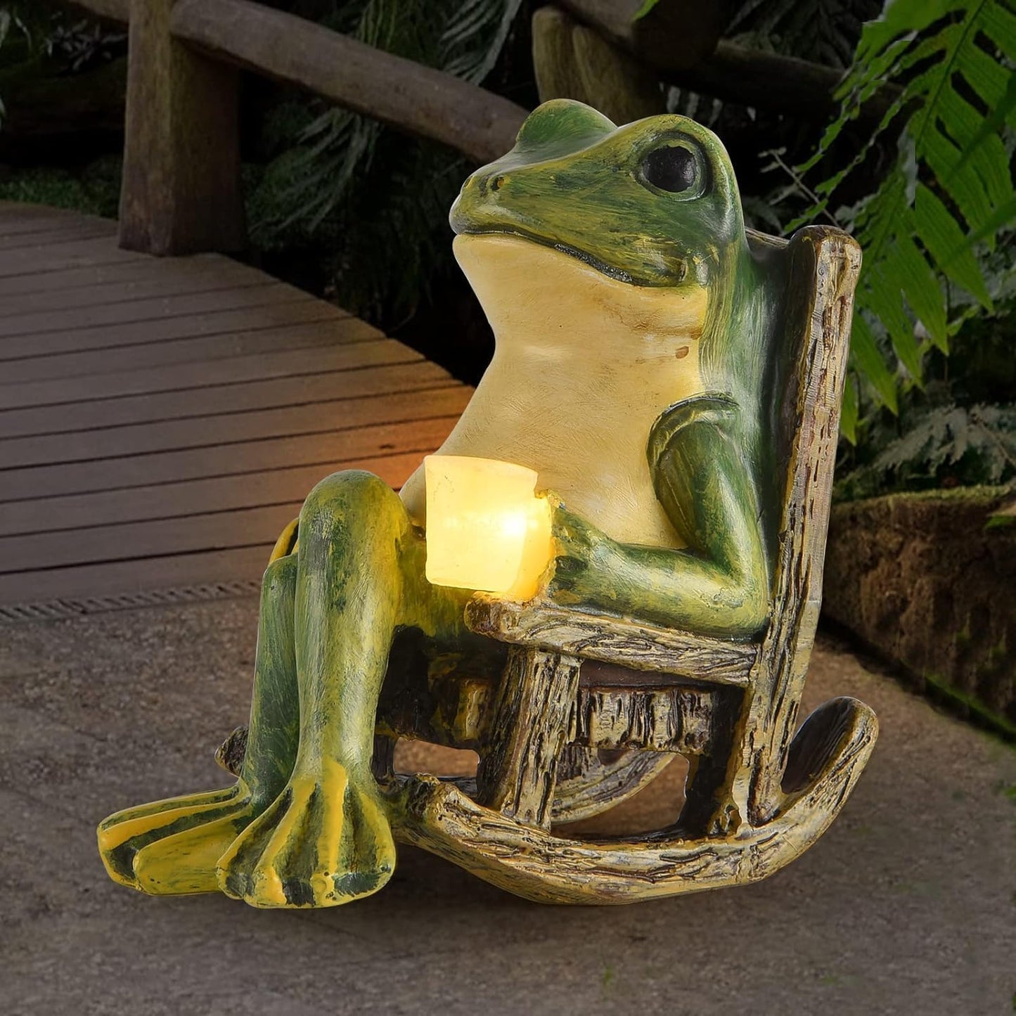 Miniature Frog Garden Statue Valentines Day Gifts Decorations Fairy Garden Accessories Outdoor Lights Solar Garden Frog Decor Art Housewarming Gift for Patio,Yard,Lawn Ornament,3.89"x2.36"x3.93