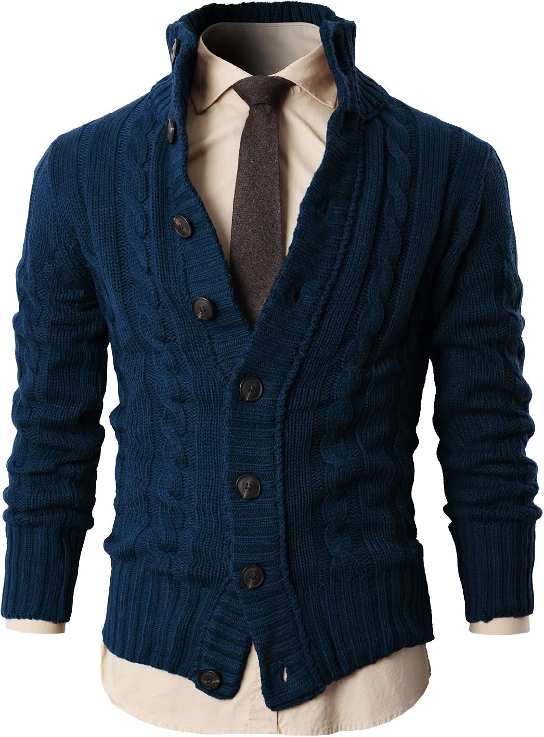 H2H Mens Cable Knitted Heavey Sweater Cardigan Thermal Button Down Closure