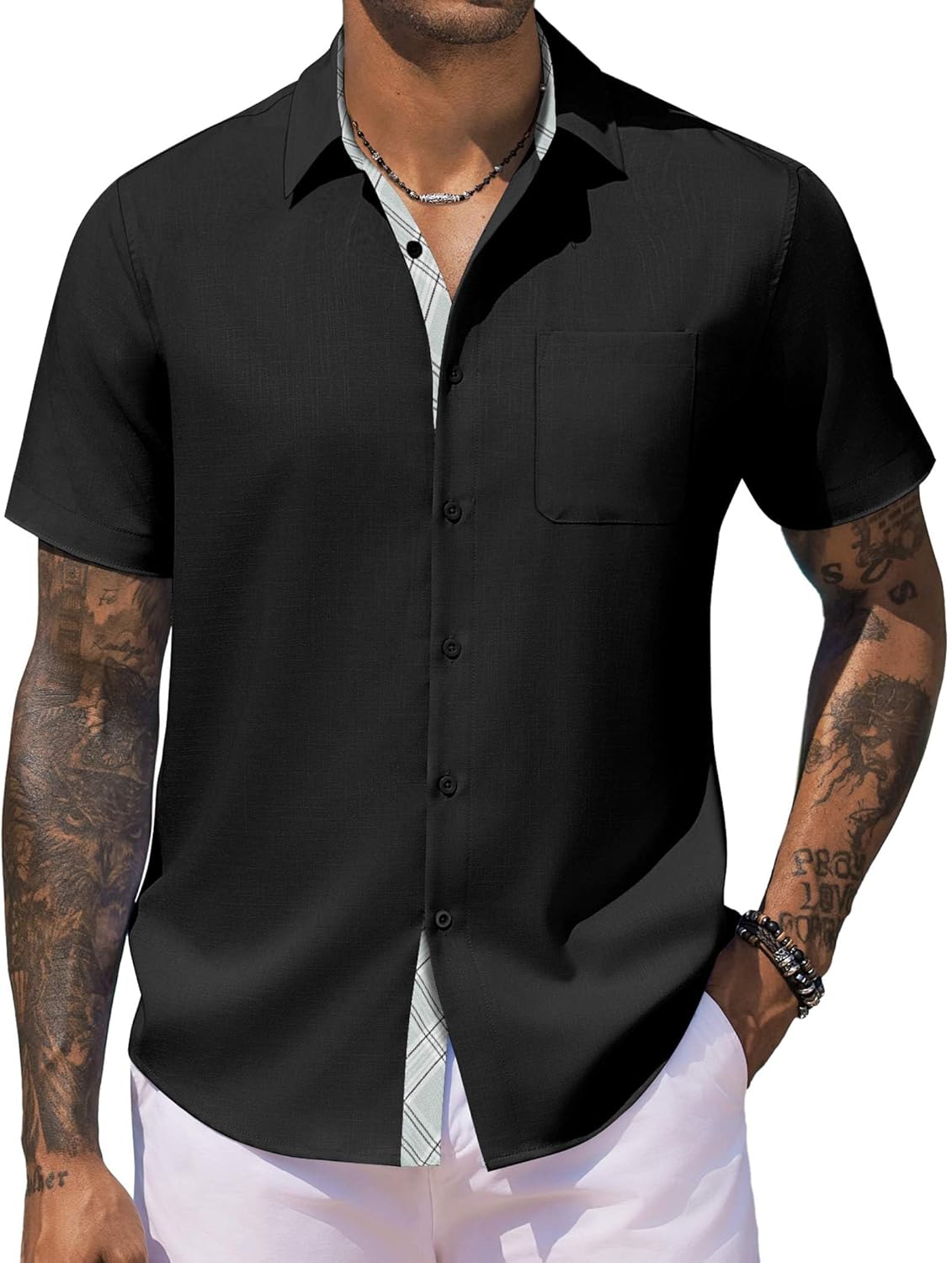 COOFANDY Men's Button Down Shirts Short Sleeve Casual Shirts for Men Summer Beach Wedding Shirt with Pocket