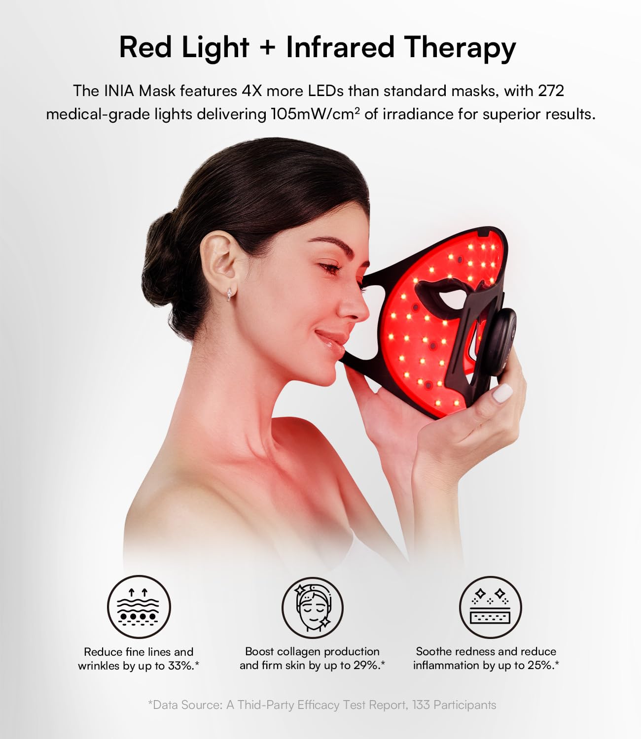 Red Light Therapy for Face, Glow Wireless LED Face Mask Light Therapy with Near-Infrared Red Light (NIR), Rechargeable and Ergonomic Design for Home & Travel(Black)