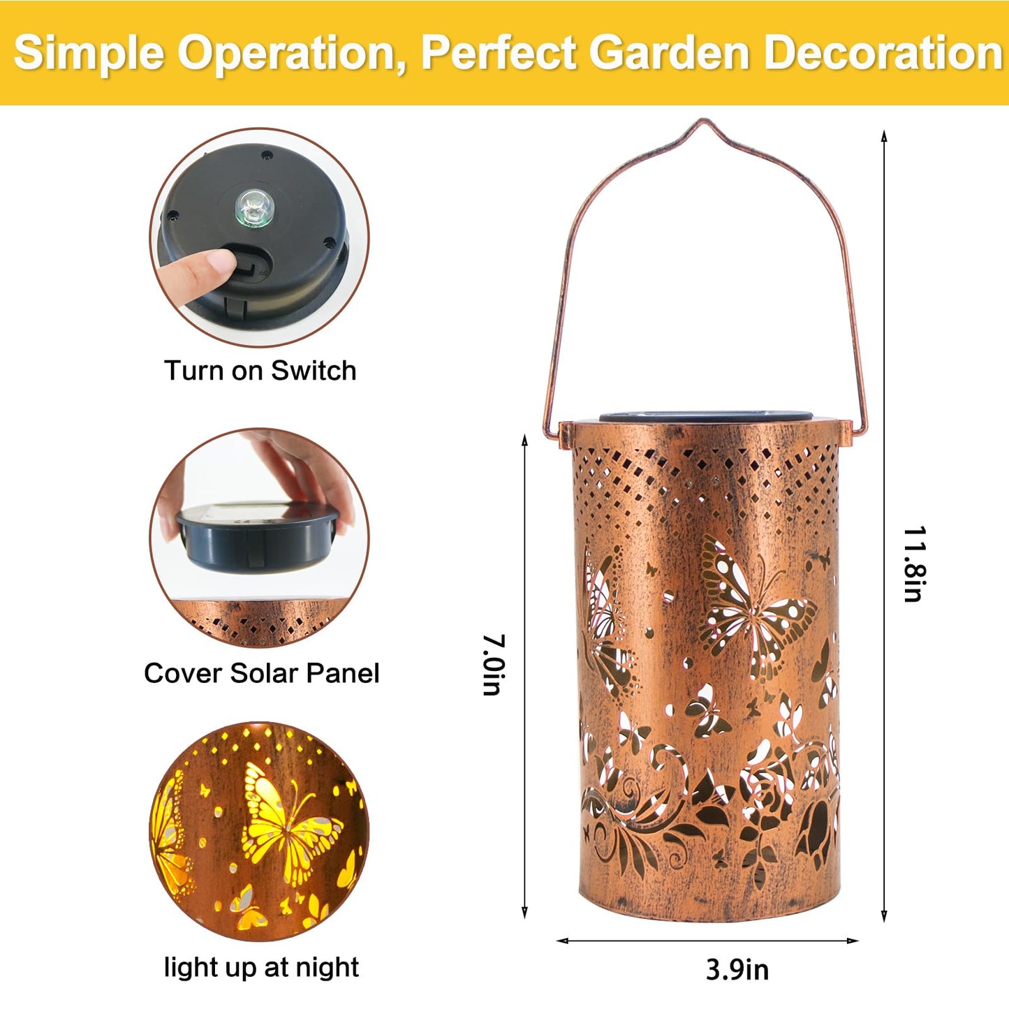 Hummingbird Solar Lantern Outdoor Hanging, Metal Bird Decor Waterproof LED Decorative Light for Garden Patio Yard Lawn Backyard Front Porch, Christmas Thanksgiving Birthday Gifts for Women Mom Grandma