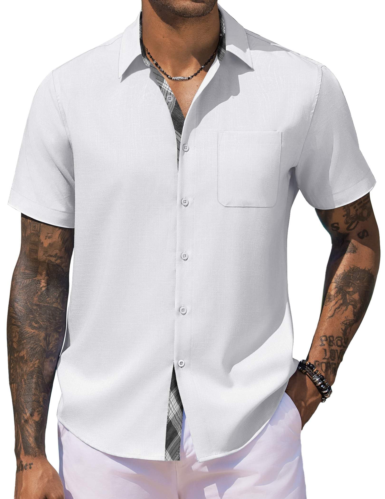 COOFANDY Men's Button Down Shirts Short Sleeve Casual Shirts for Men Summer Beach Wedding Shirt with Pocket