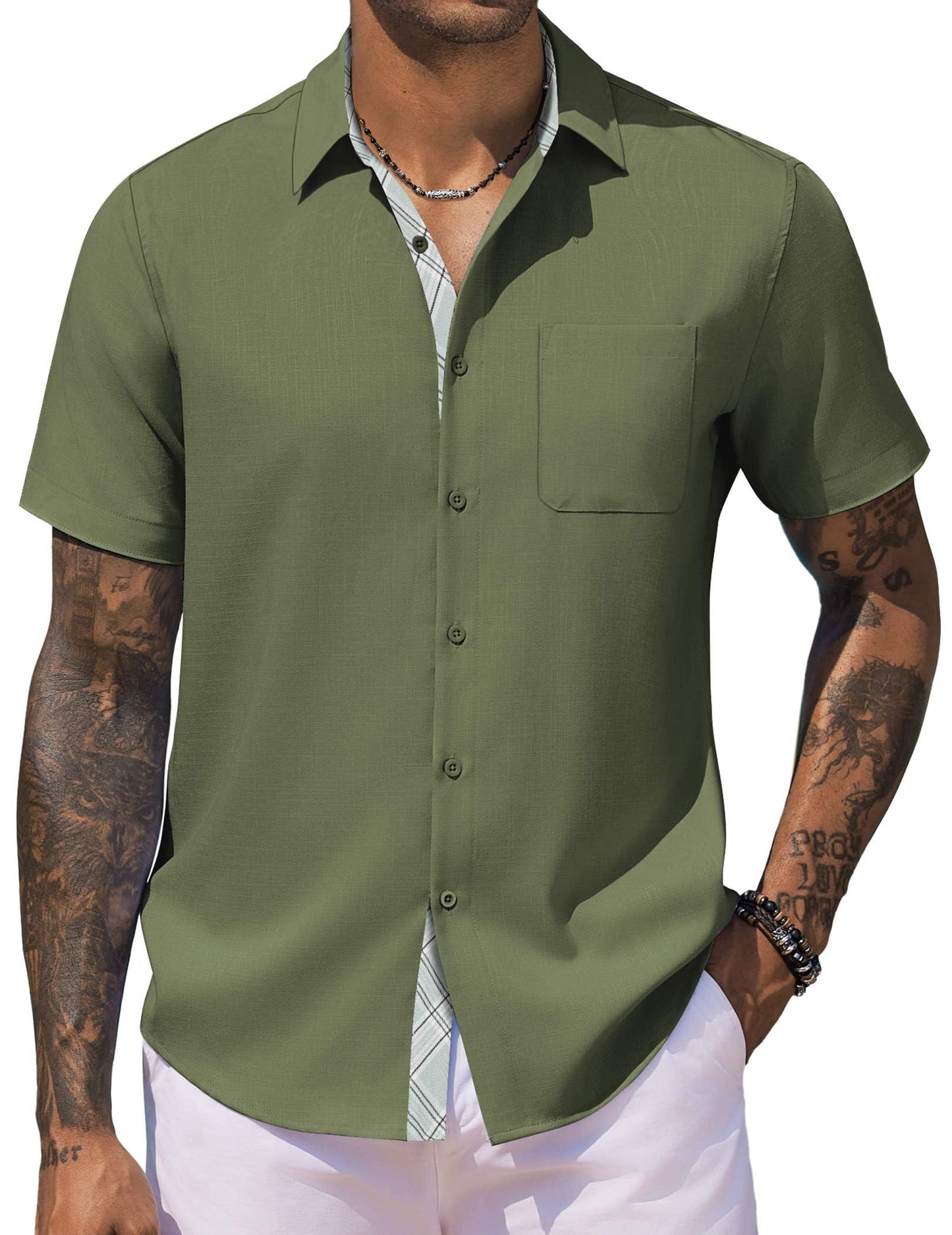 COOFANDY Men's Button Down Shirts Short Sleeve Casual Shirts for Men Summer Beach Wedding Shirt with Pocket