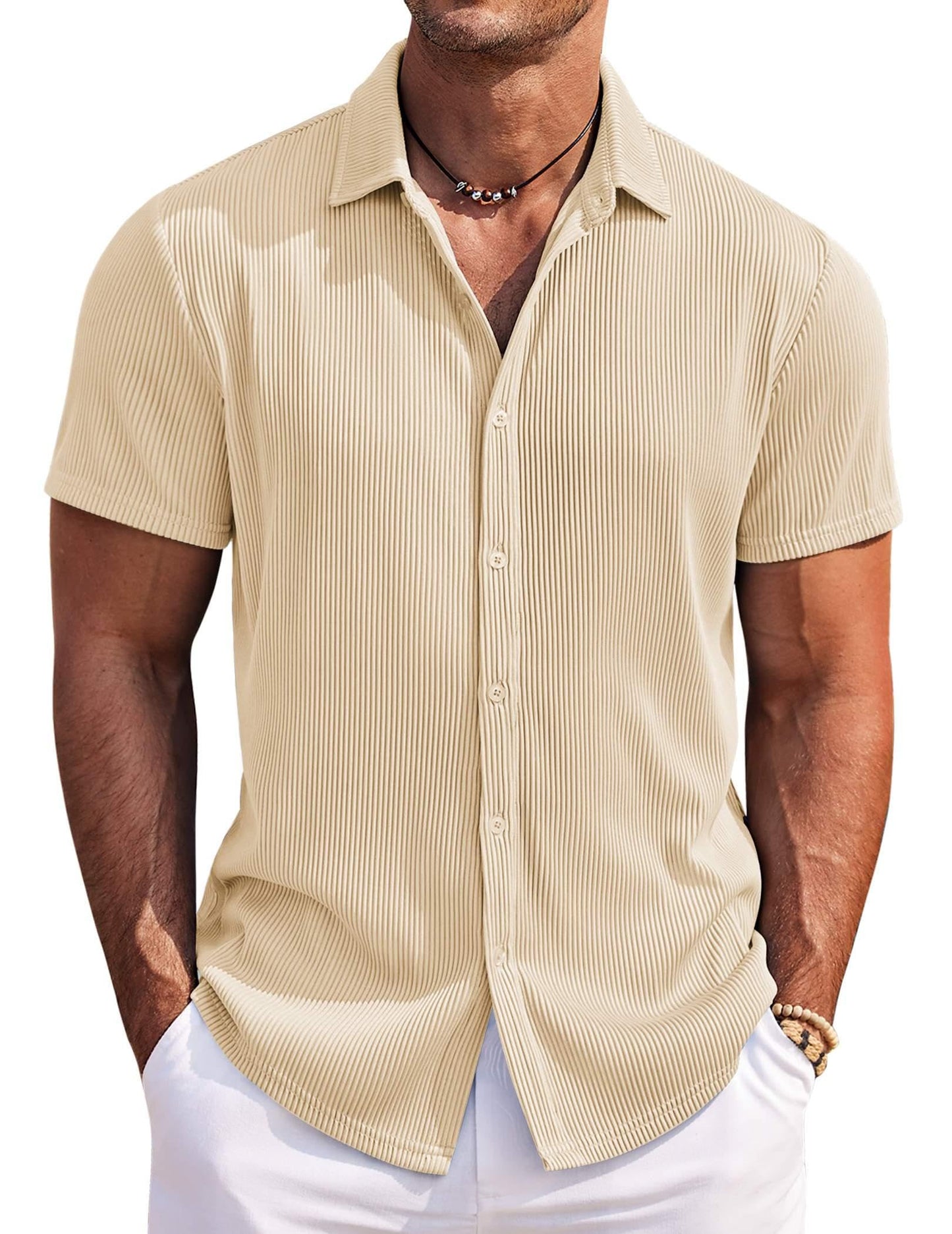 COOFANDY Men's Casual Shirts Short Sleeve Button Down Shirt for Men Wedding Beach Fashion Shirt