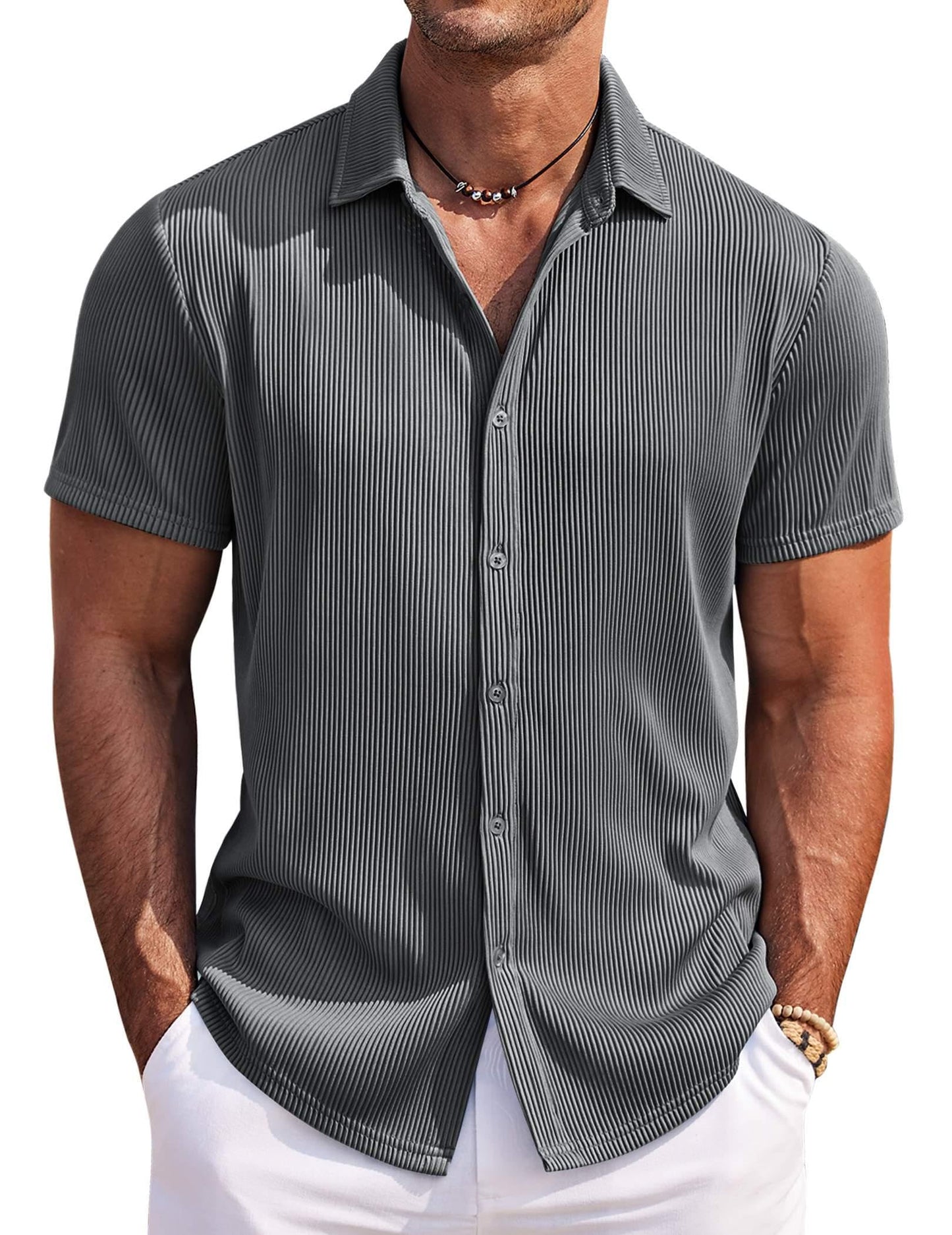 COOFANDY Men's Casual Shirts Short Sleeve Button Down Shirt for Men Wedding Beach Fashion Shirt