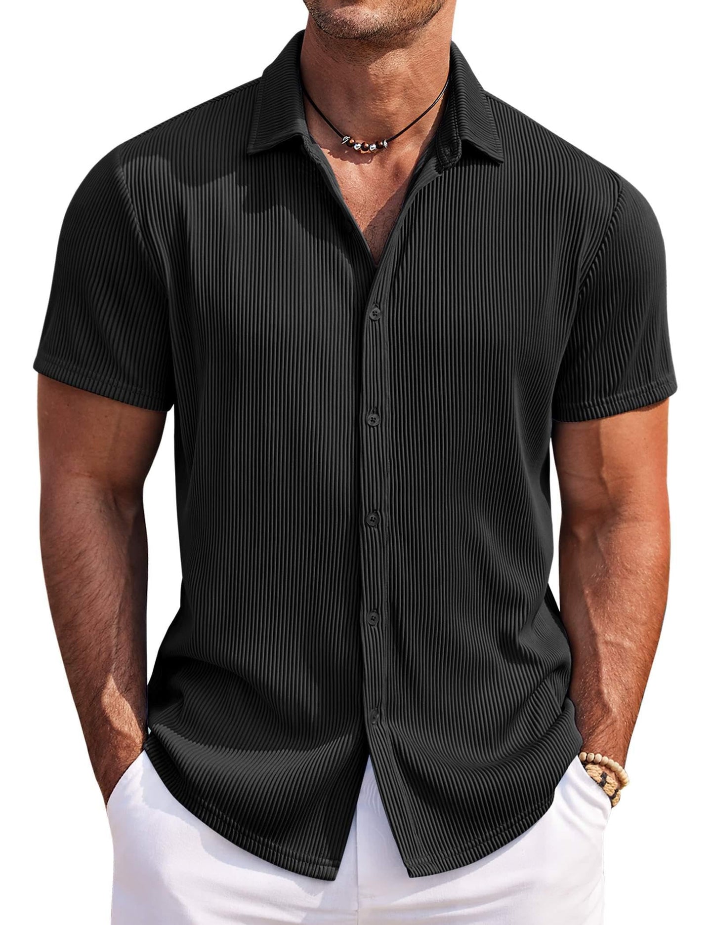 COOFANDY Men's Casual Shirts Short Sleeve Button Down Shirt for Men Wedding Beach Fashion Shirt