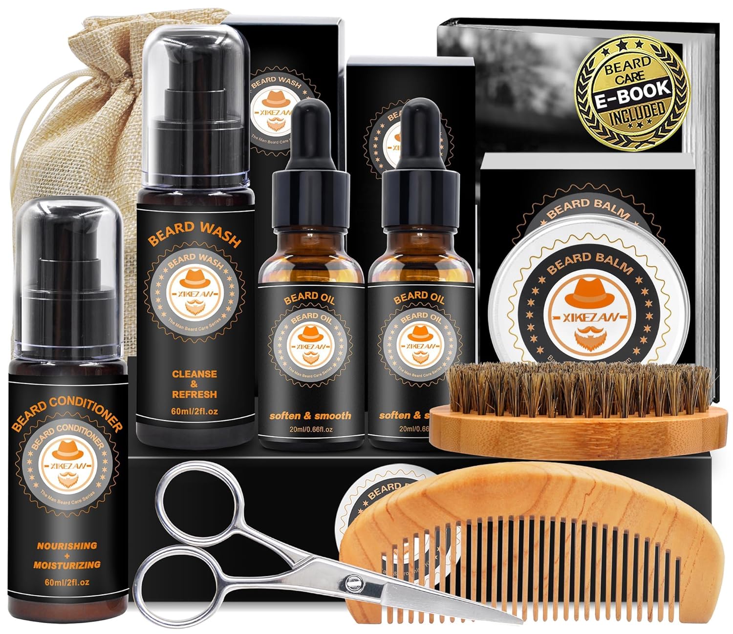 Upgraded Beard Grooming Kit w/Beard Conditioner,Beard Oil,Beard Balm,Beard Brush,Beard Wash,Beard Comb,Beard Scissor,Bag,E-Book,Birthday Gifts Valentines Day Gifts for Men Him Dad Husband Boyfriend