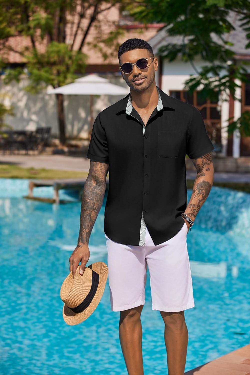 COOFANDY Men's Button Down Shirts Short Sleeve Casual Shirts for Men Summer Beach Wedding Shirt with Pocket