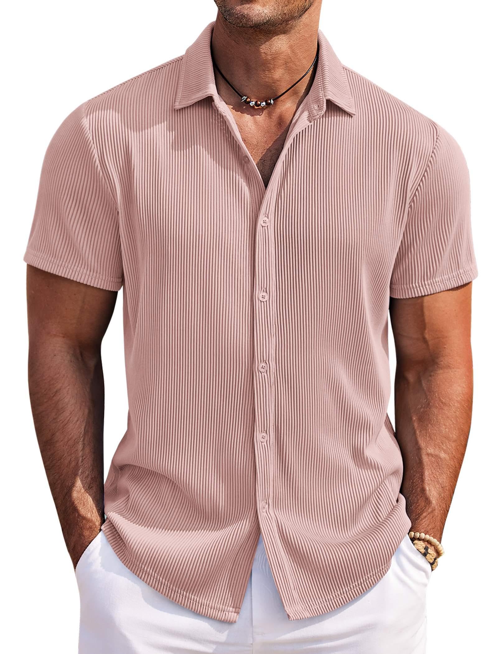 COOFANDY Men's Casual Shirts Short Sleeve Button Down Shirt for Men Wedding Beach Fashion Shirt