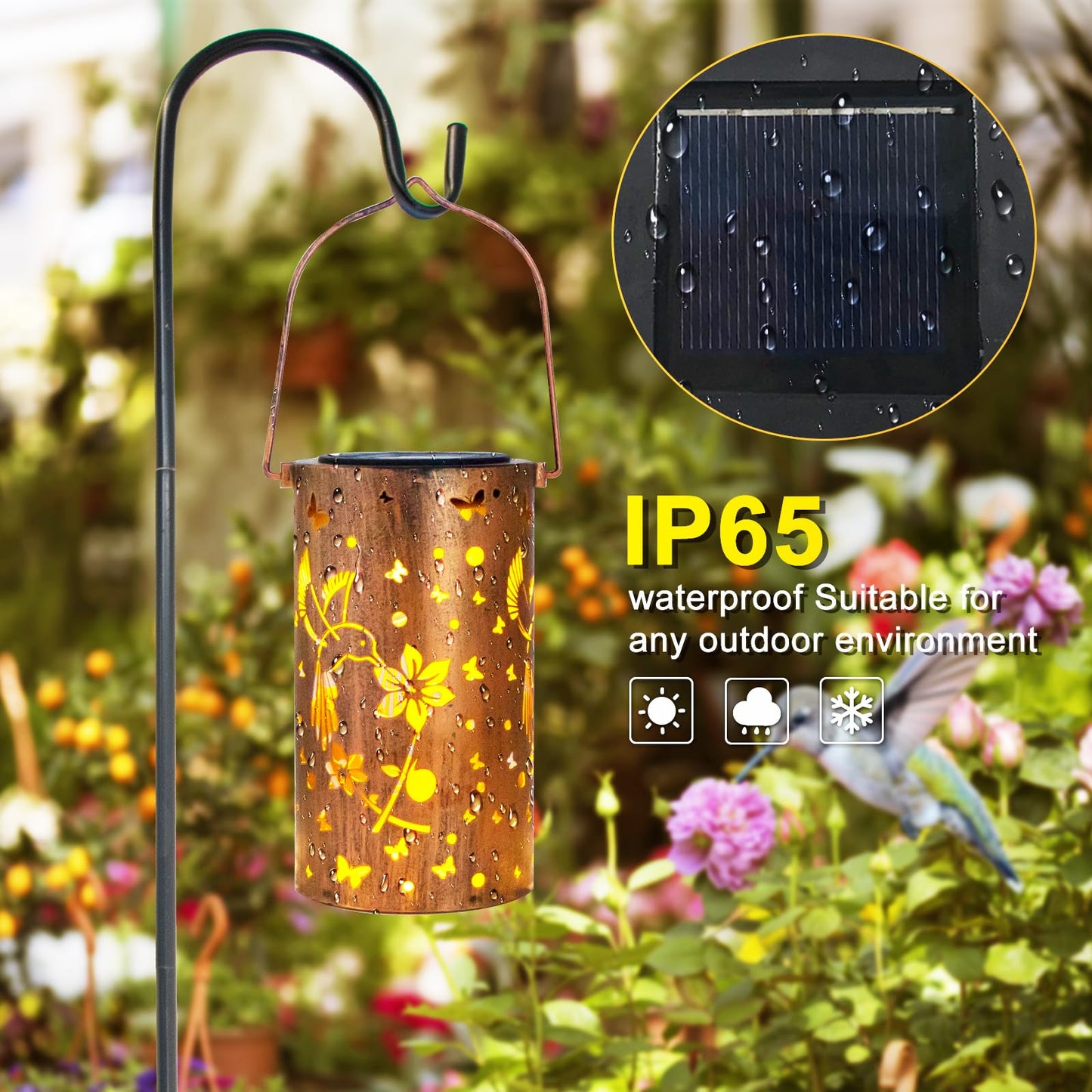 Hummingbird Solar Lantern Outdoor Hanging, Metal Bird Decor Waterproof LED Decorative Light for Garden Patio Yard Lawn Backyard Front Porch, Christmas Thanksgiving Birthday Gifts for Women Mom Grandma