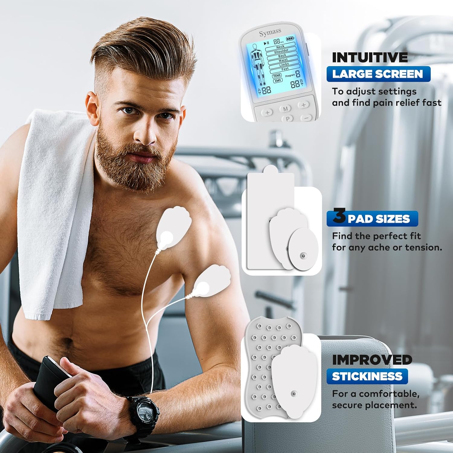 TENS Unit Muscle Stimulator, EMS Massager Machine, Dual Channel Electronic Pulse Physical Therapy Machine for Back Pain Relief, Shoulder Recovery, Muscle Relaxation, 24 Modes,10 TENS Unit Pads, White